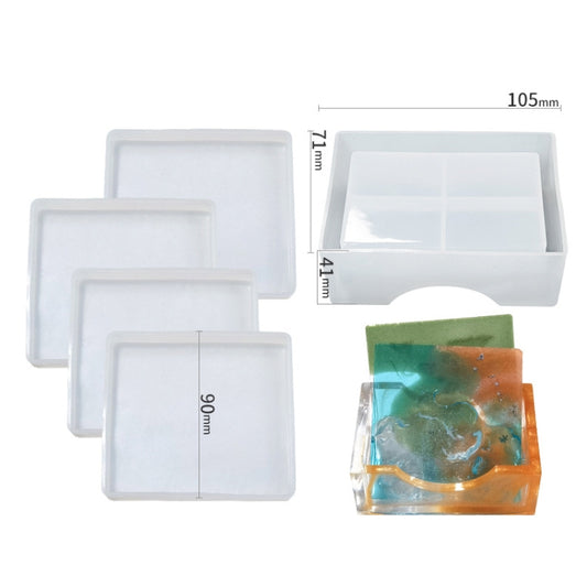 DIY Crystal Epoxy Storage Box Silicone Mould, Specification: Square Coaster Box Set by bashfashion