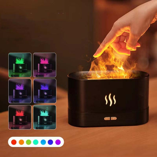 7 Color Flame Aromatherapy Machine Home Office Desk Air Humidifier(Black) by bashfashion