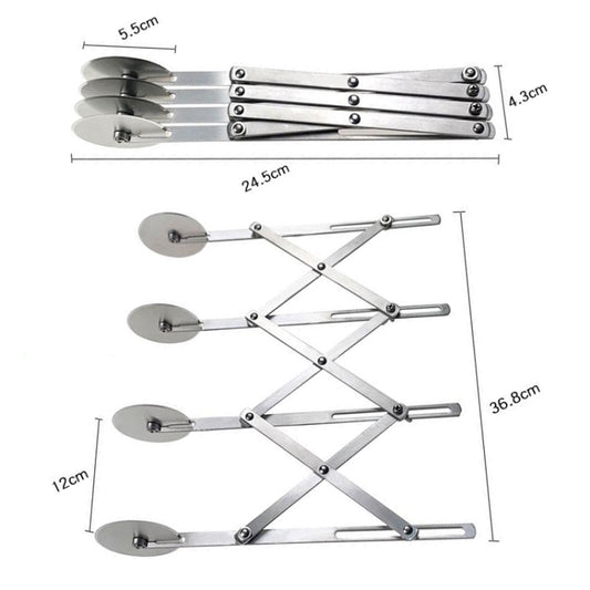 Stainless Steel Retractable Multipurpose Pizza Knife, Style: 4 Wheels by bashfashion