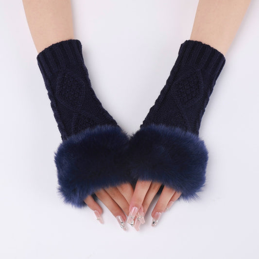 Ladies Short Type Furry Gloves Diamond Knit Warm Fingerless Arm Sleeves(Tibetan) by bashfashion