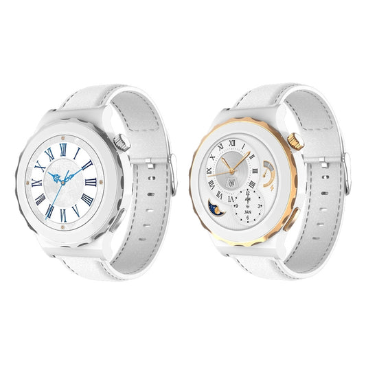 HW3 Mini Heart Rate/Blood Oxygen Monitoring Smart Watch with NFC Function(Silver Shell White Leather) by bashfashion