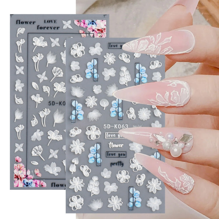 2 PCS 5D Stereoscopic Hollow Lace Nail Stickers Nail Art 3D Flower Embossed Stickers(5D-K57) by bashfashion