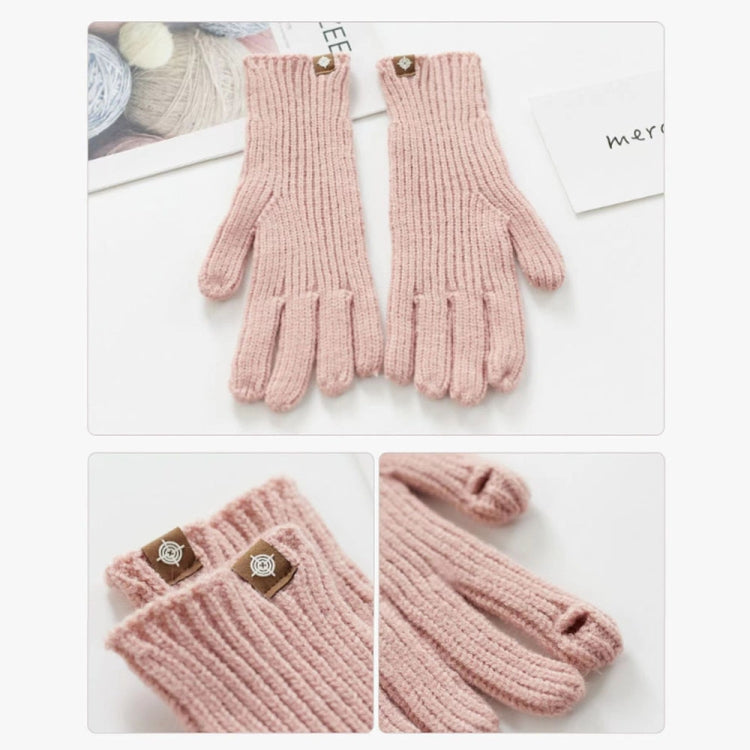 227-A0124 Wool Knit Striped Warm Touchscreen Gloves Winter Warm Cycling Gloves(Pink) by bashfashion