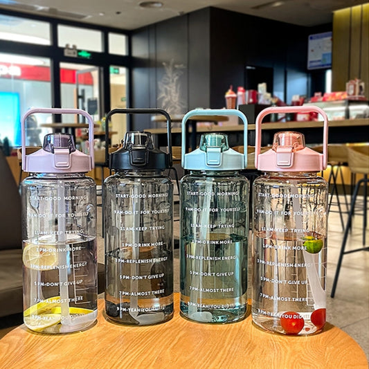 GYBL4503 2000ml Large-capacity Outdoor Sports Water Bottle with Straw, Spec: Pink+3D Stickers by bashfashion