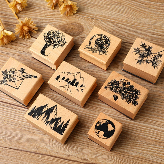 5 PCS DIY Vintage Nature Landscape Handbook Wooden Stamp(Stars) by bashfashion