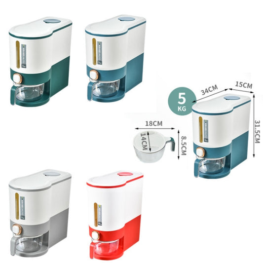 One Button Press Insect Proof Sealed Moisture Proof Fresh Rice Storage Bin, Size: 5 KG(Blue) by bashfashion