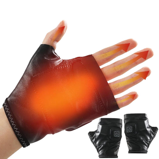 1 Pair Adjustable Temperature Rechargeable Intelligent Electric Heating Gloves Half Finger Gloves, Size: L(Black) by bashfashion
