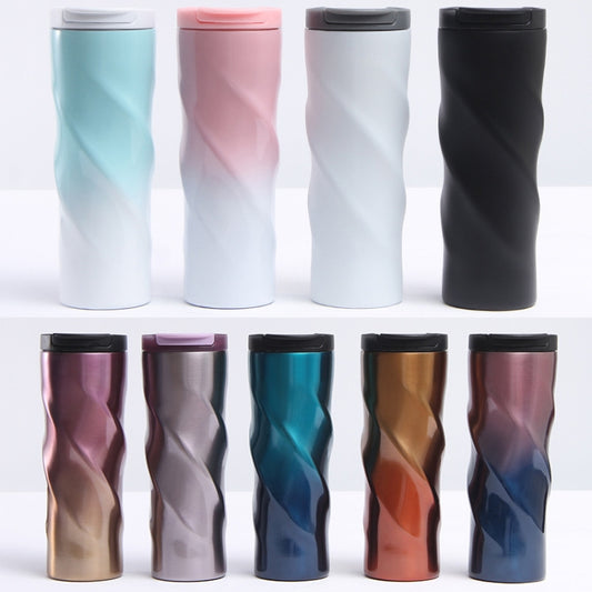 Stainless Steel Thread Insulation Cup Creative Alien Rotation Cup(Purple Blue Gradient) by bashfashion