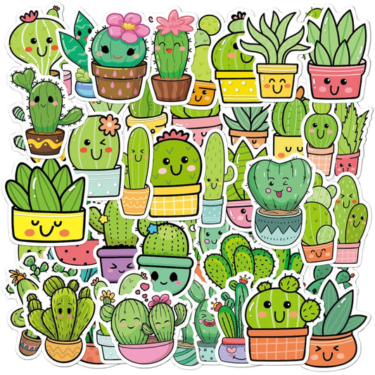 3sets 50pcs/set Cartoon Cactus DIY Handbook Decorative Stickers Floral Laptop Waterproof Sticker(TT173) by bashfashion