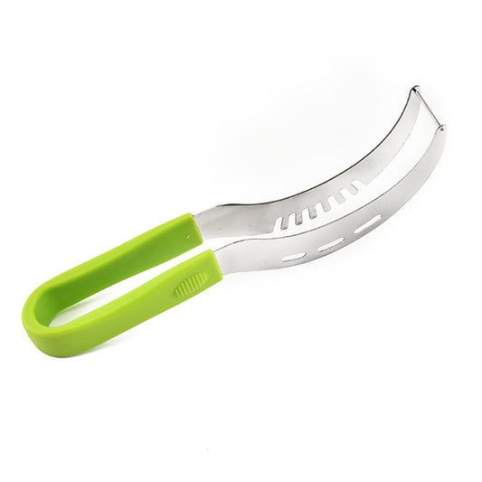YG-WS03 Stainless Steel Watermelon Clip Easy Access Integrated Plastic Handle Cantaloupe Cut Fruit Cutting Device(Green) by bashfashion