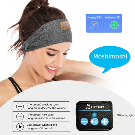 Bluetooth Headband Headphones Sleep Mask for Side Sleeper Workout Running(Hemp Gray) by bashfashion