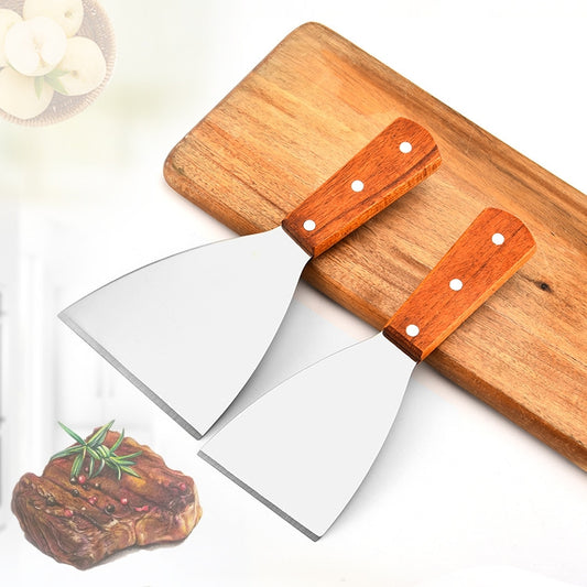 2pcs Stainless Steel Pizza and Steak Shovel Wooden Handle Slanted Shovel Kitchen Tool, Size: S by bashfashion