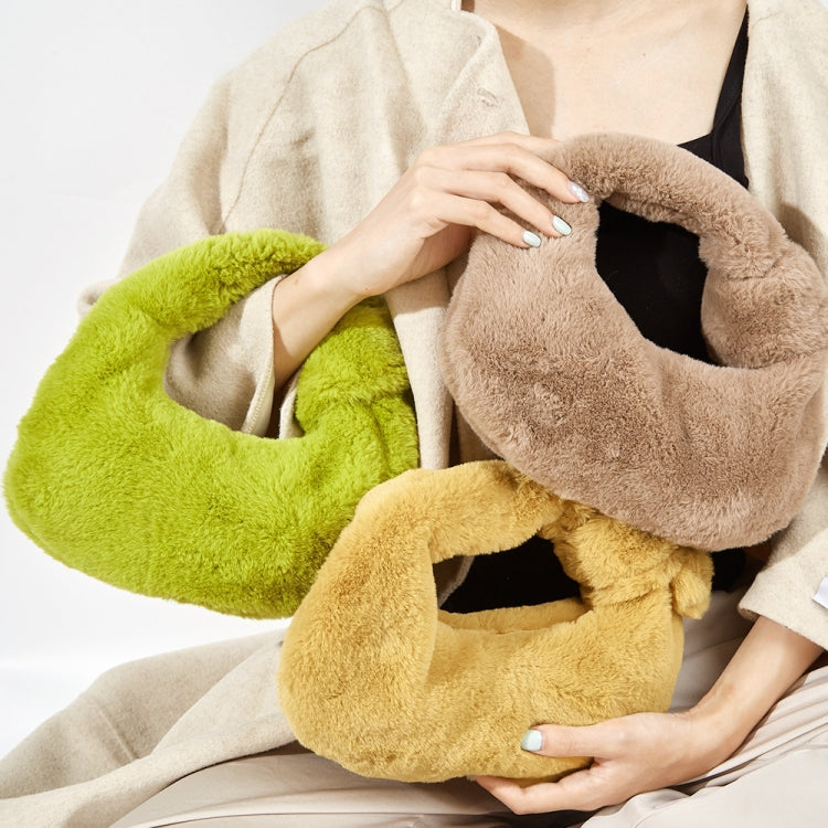 H6725 Autumn and Winter Rabbit Fleece Handbag Knotted Plush Tote(Olive Green) by bashfashion