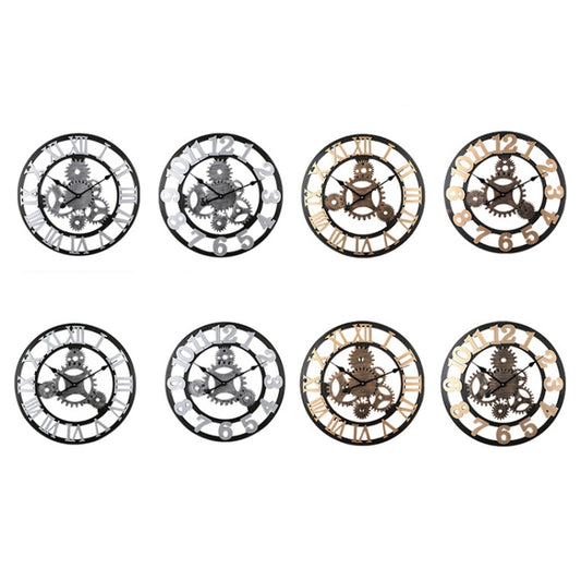 Vintage Wooden Round Gear Silent Wall Clock Number 58cm 4 Gears Silver by bashfashion