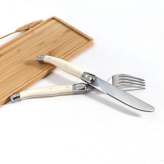 Stainless Steel Knife Fork Spoon Set Plastic Handle Western Tableware, Specification: 6 Spoons by bashfashion