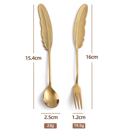 304 Stainless Steel Feather Spoon Fork Literary Tableware,Style: 2 In 1 True Color- Blue Box by bashfashion