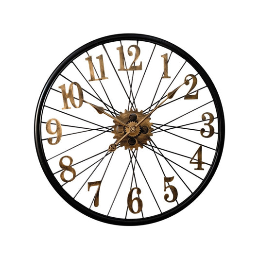 YX0806 60cm 3D Vintage Decorative Wall Clock Wheel Shape Household Large Wall Watch(Gold) by bashfashion