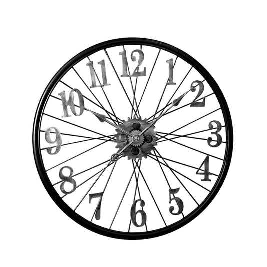 YX0806 60cm 3D Vintage Decorative Wall Clock Wheel Shape Household Large Wall Watch(Silver) by bashfashion