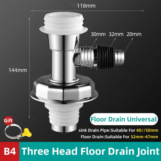 Three Head Washing Machine Floor Drain Joint Pipe Connector, Spec: B4 by bashfashion