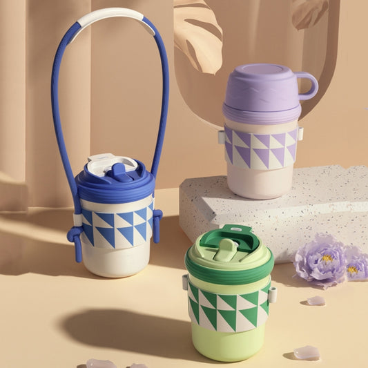 450ml 316 Stainless Steel Thermos Cup Three-purpose Straw Direct Drinking Coffee Cup(Blue) by bashfashion