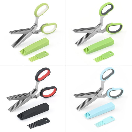 Five-Layer Vegetable Scissors Office Shredding Stainless Steel Scissors(Blue Gray) by bashfashion
