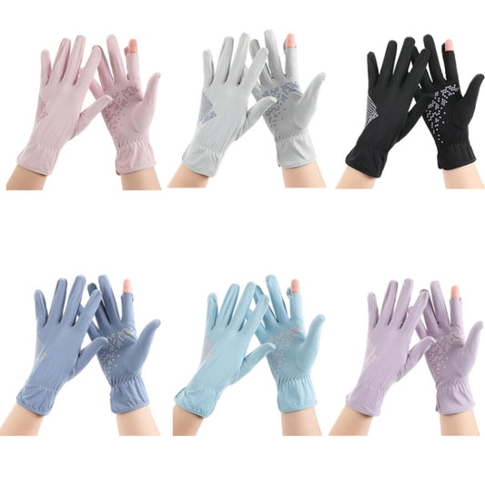 1pair Driving Sunscreen Anti-ultraviolet Thin Summer Ice Silk Dew Finger Non-slip Riding Gloves Free Size(Cloud Black) by bashfashion