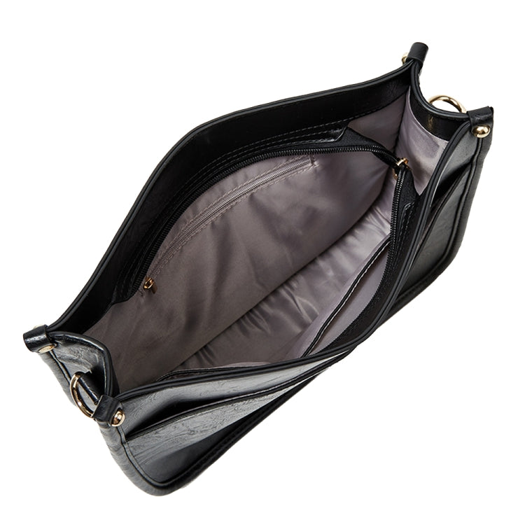 013 Leopard Strap PU Leather Single-shoulder Waterproof Crossbody Tote Bag(Black) by bashfashion