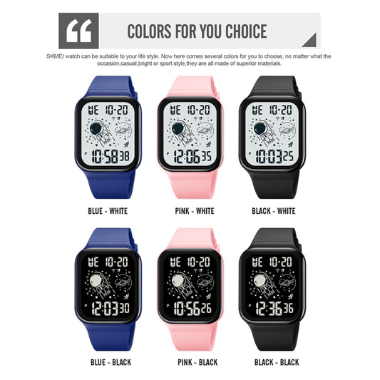 SKMEI 1863 Multifunctional Astronaut Student Digital Sports Square Watch(Pink White Machine) by SKMEI