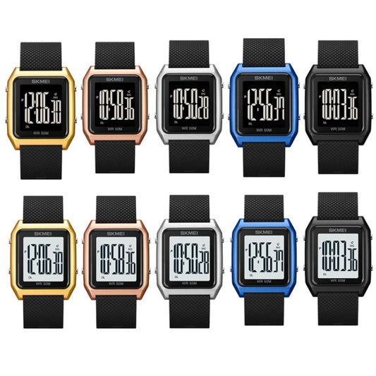 SKMEI 1866 Square Large Screen Men Steel Belt Multi-function Night Light Alarm Clock Watch(Rose Gold White Machine) by SKMEI