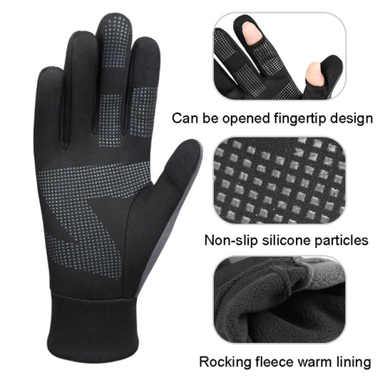 Touch Screen Anti-slip Waterproof Outdoor Sports Warm Cycling Gloves, Size: XL(Black) by bashfashion