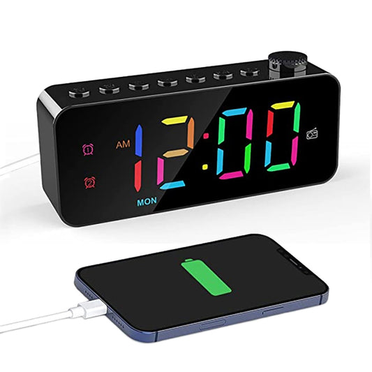 RGB Color Changing LED Digital Alarm Clock with FM Radio Built-in 8 Natural Music(White) by bashfashion