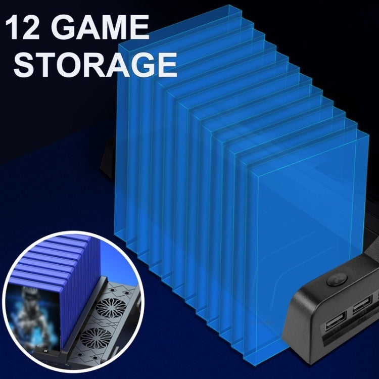 For PS4 / PS4 Slim / PS4 Pro Cooling Fan Stand Console Vertical Stand Cooler with Dual Controller Charger(Black) by bashfashion