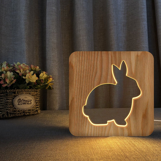 FS-T2104W 3D Wooden Carving Rabbit Table Lamp USB Night Light Crafts(Warm White) by bashfashion