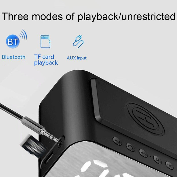 BT510 15W LED Clock Wireless Charging Bluetooth Speaker Multifunctional Smart Mirror Alarm Clock Audio(White) by bashfashion