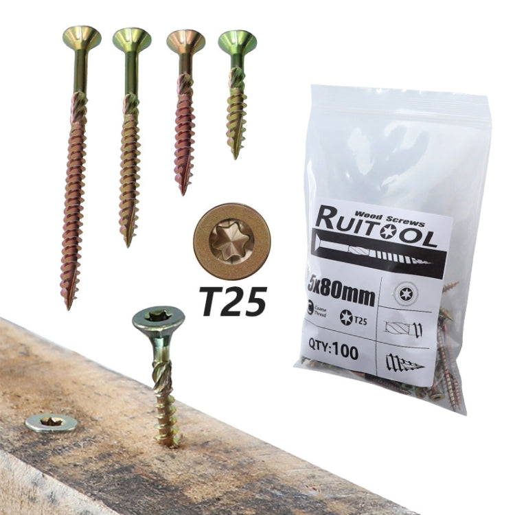 RUITOOL T25 100pcs Woodworking Screws Torx Self Tapping Screws 4.5 x 60mm by bashfashion