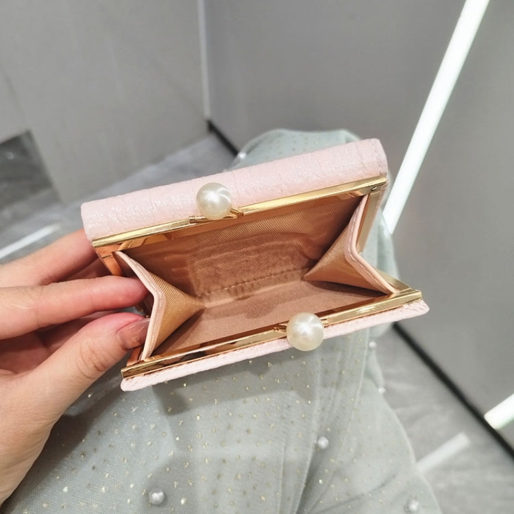 Ruched Textured Bow Pearl Clip Tri-Fold Short Wallet(Black) by bashfashion