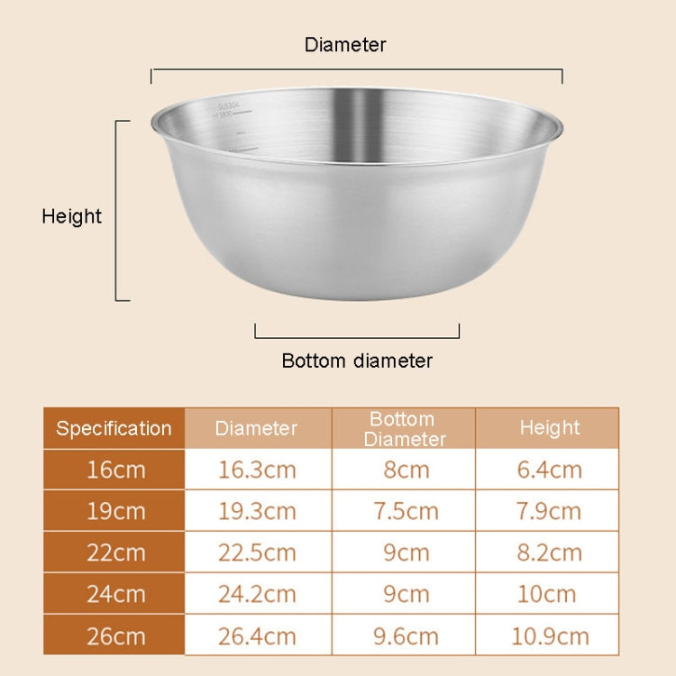 24cm 304 Stainless Steel Cooking Basin With Scale Thickening Mixing Basin Salad Bowl by bashfashion