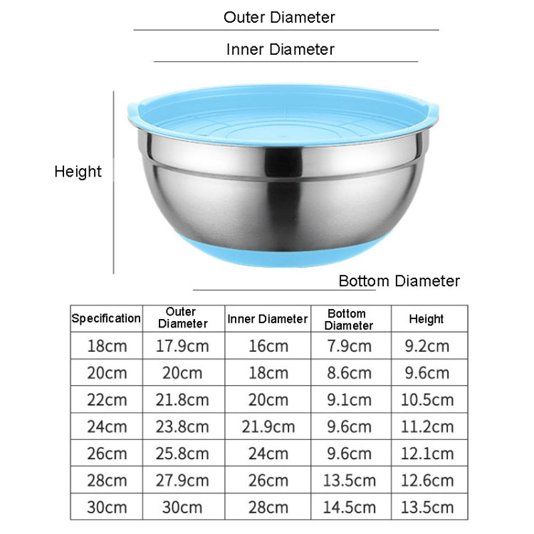 28cm With Colorful Silicone Bottom & Lid Salad Bowl Stainless Steel Thickened Basin(Color Random Delivery) by bashfashion