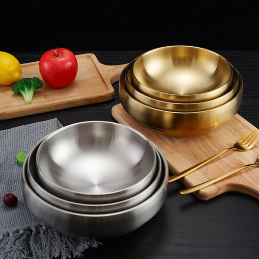 Stainless Steel Double Thickened Cold Noodle Bowl Rice Bowl 19cm (Gold) by bashfashion