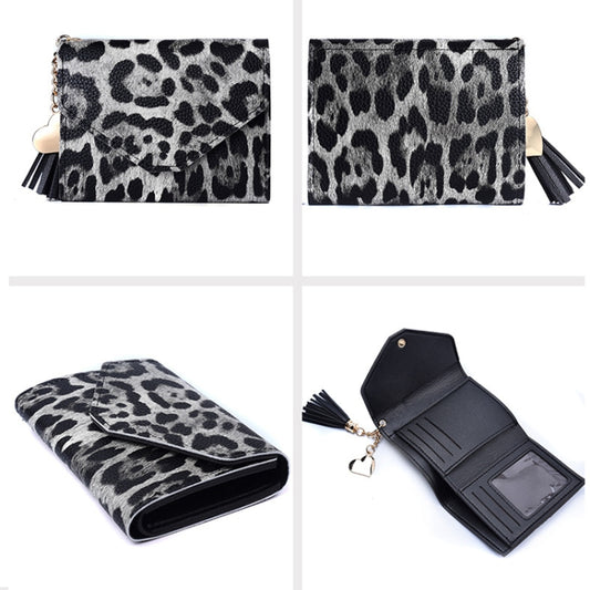 Ladies Wallet Tassel Trifold Crocodile Pattern Coin Purse Card Holder(Leopard Pattern Black) by bashfashion