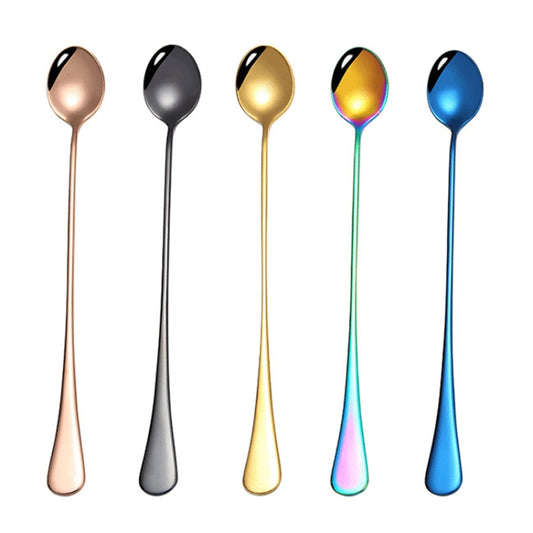304 Stainless Steel Long Handle Thickened Pointed Spoon Coffee Ice Drink Mixing Spoon, Color: Colorful by bashfashion