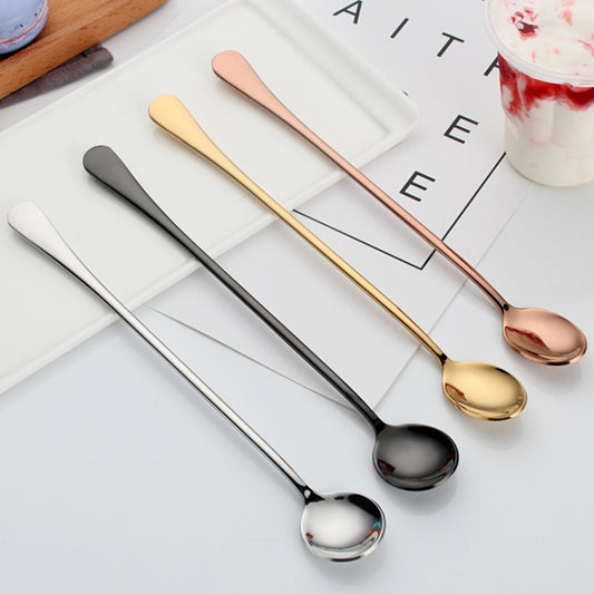 304 Stainless Steel Long Handle Thickened Round Spoon Coffee Ice Drink Mixing Spoon, Color: Rose Gold by bashfashion