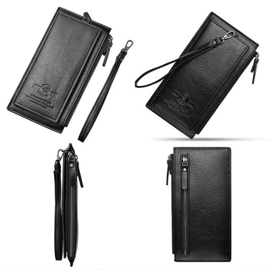 DEABOLAR Men Long Wallet Retro PU Soft Leather Hand Strap Clutch Mobile Phone Bag(Black) by DEABOLAR