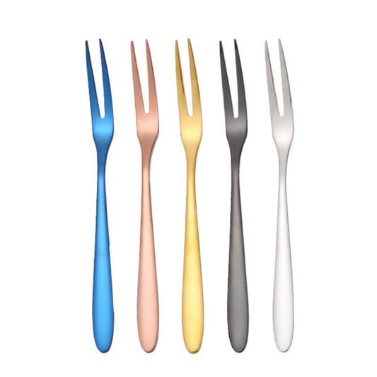 2pcs 304 Stainless Steel Fruit Cake Fork Plating Titanium Tableware, Color: Titanium Gold by bashfashion