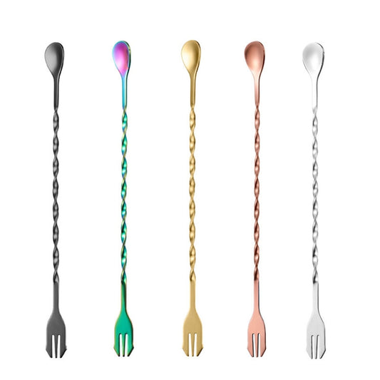 Small 410 Stainless Steel Double Head Spoon Thread Cocktail Mixing Spoon, Color: Colorful by bashfashion