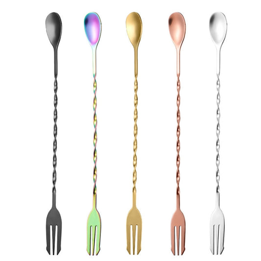 Large 410 Stainless Steel Double Head Spoon Thread Cocktail Mixing Spoon, Color: Colorful by bashfashion