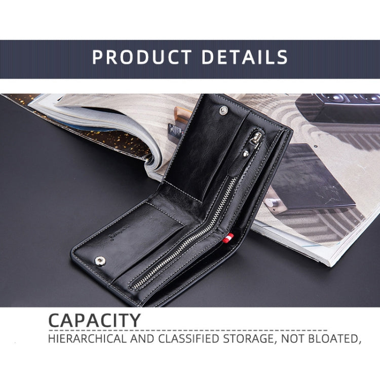 Baellerry Men Short Vintage Multi-Card Wallet Vertical Buckle Zip Wallet(Black Horizontal) by Baellerry
