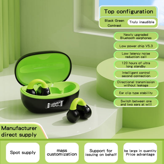 Business Binaural Digital Display Clip-On Bluetooth Earphone With Charging Compartment(Black+Green) by bashfashion