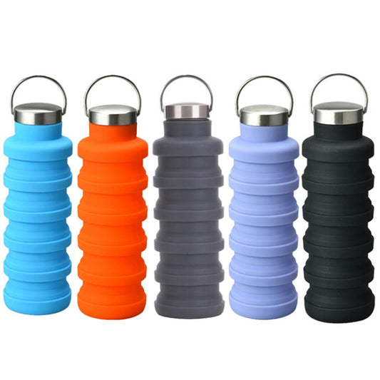 500ml Outdoor Sports Silicone Telescopic Cup Portable Foldable Travel Water Kettle(Orange Handle Lid) by bashfashion