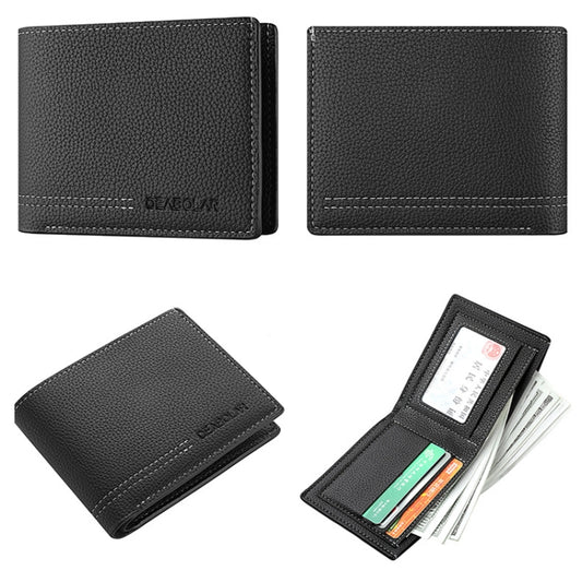 DEABOLAR Large-capacity Multi-card Men Short PU Leather Wallet(Black) by DEABOLAR